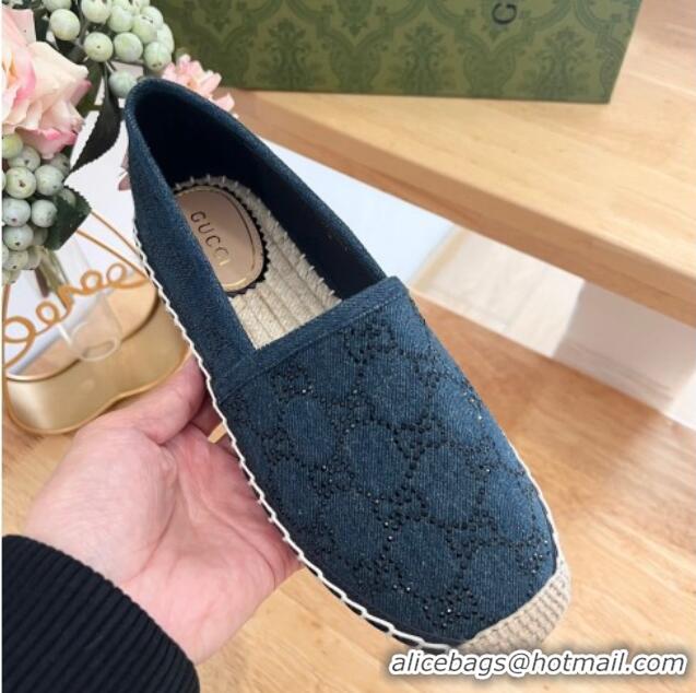 Cheap Price Gucci Strass GG Canvas Espadrilles Flat Dark Blue 605078