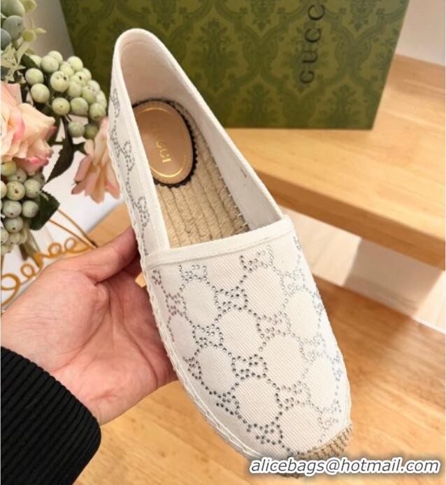 Popular Style Gucci Strass GG Canvas Espadrilles Flat White 05079