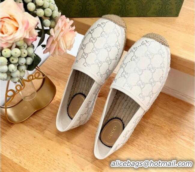 Popular Style Gucci Strass GG Canvas Espadrilles Flat White 05079