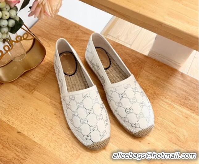 Popular Style Gucci Strass GG Canvas Espadrilles Flat White 05079