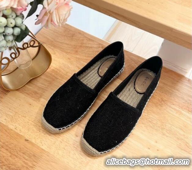 Luxurious Gucci Strass GG Canvas Espadrilles Flat Black 05080