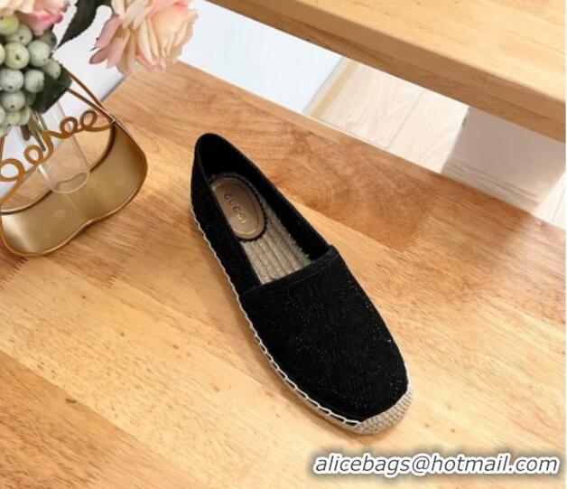 Luxurious Gucci Strass GG Canvas Espadrilles Flat Black 05080