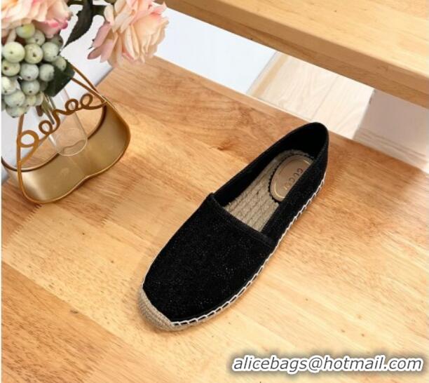 Luxurious Gucci Strass GG Canvas Espadrilles Flat Black 05080