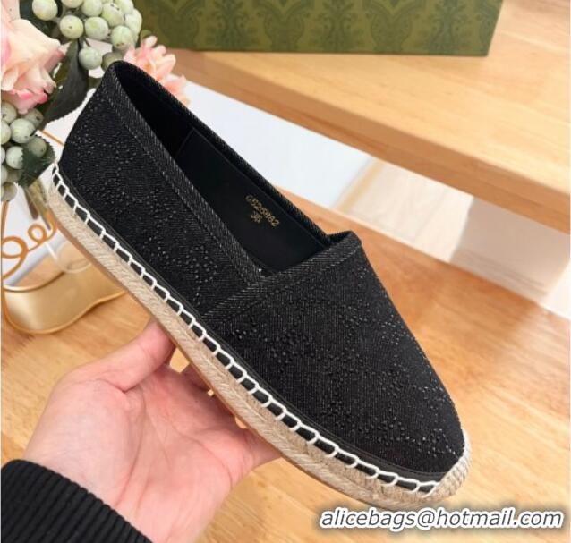 Luxurious Gucci Strass GG Canvas Espadrilles Flat Black 05080