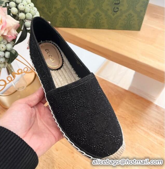 Luxurious Gucci Strass GG Canvas Espadrilles Flat Black 05080