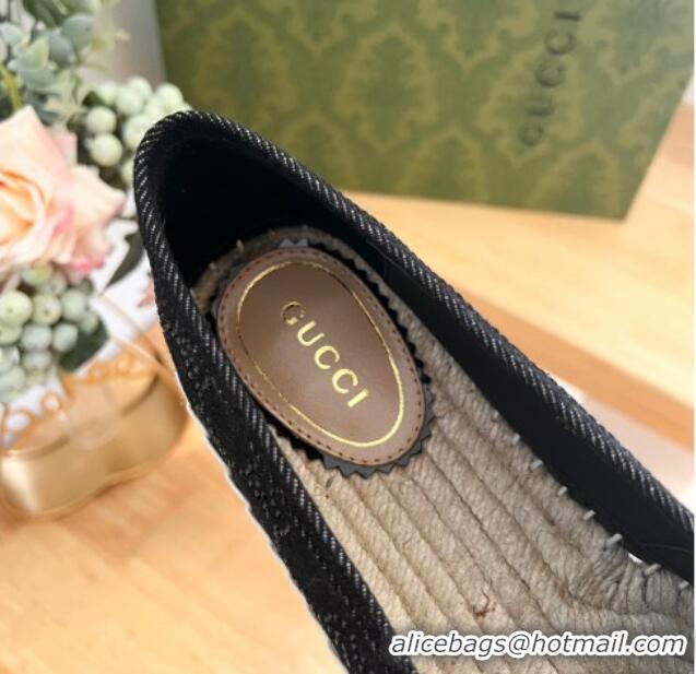 Luxurious Gucci Strass GG Canvas Espadrilles Flat Black 05080