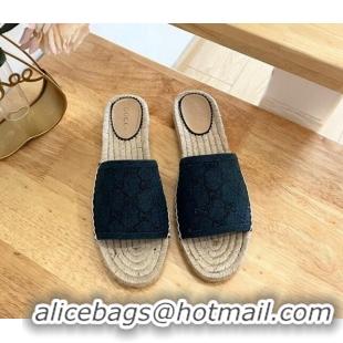 Pretty Style Gucci Strass GG Canvas Espadrille Flat Slides Sandal Dark Blue 05081