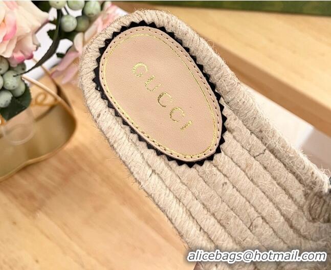 Pretty Style Gucci Strass GG Canvas Espadrille Flat Slides Sandal Dark Blue 05081