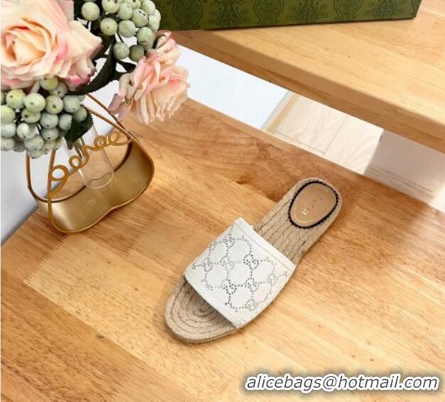 Top Design Gucci Strass GG Canvas Espadrille Flat Slides Sandal White 05082