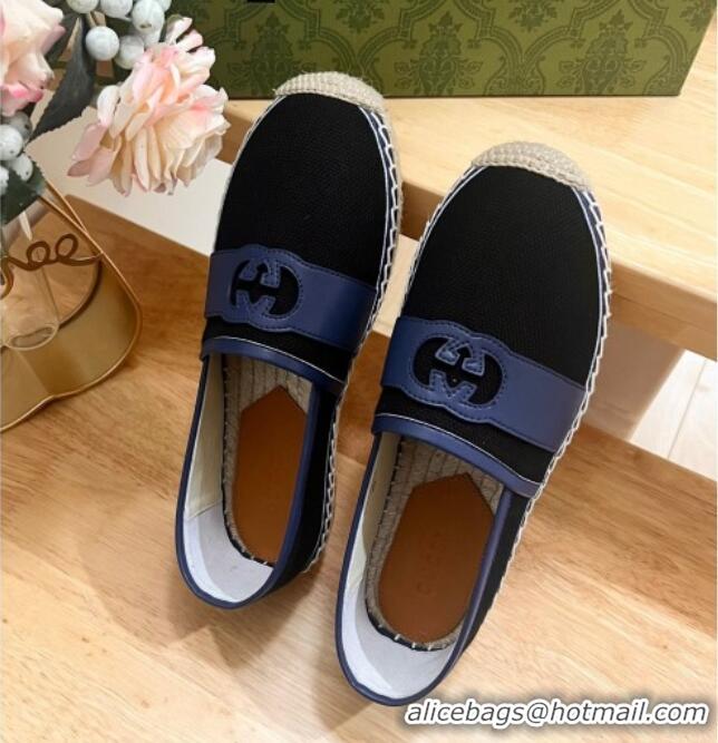 Hot Style Gucci GG Canvas Espadrilles Flat with Interlocking G Black 605085