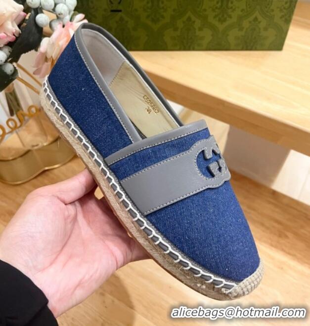 Trendy Design Gucci GG Denim Espadrilles Flat with Interlocking G Blue 605086