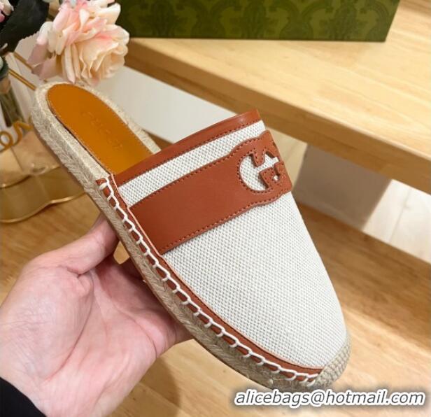 Stylish Gucci GG Canvas Espadrille Flat Mules with Interlocking G White 605087