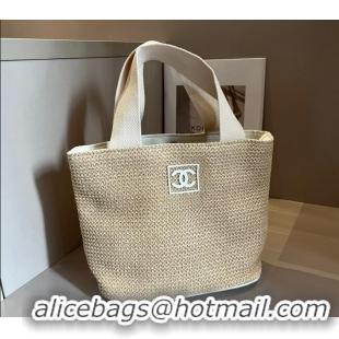 Unique Grade Chanel Straw Basket bag with Framed CC 0513 White 2024