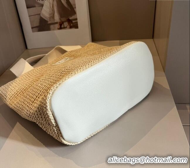 Unique Grade Chanel Straw Basket bag with Framed CC 0513 White 2024