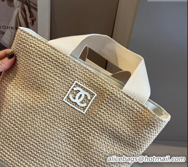 Unique Grade Chanel Straw Basket bag with Framed CC 0513 White 2024