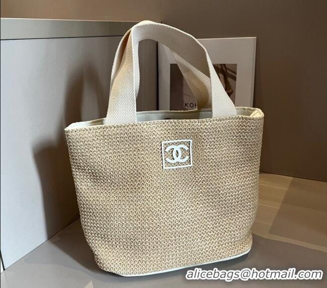 Unique Grade Chanel Straw Basket bag with Framed CC 0513 White 2024