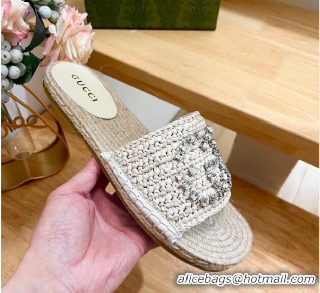 Good Looking Gucci Strass Interlocking G Espadrille Flat Slides Sandal Pale Beige 05094