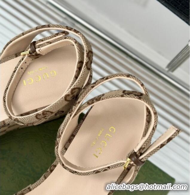 Pretty Style Gucci Horsebit GG Canvas Platform Sandals 7.5cm Beige 605112