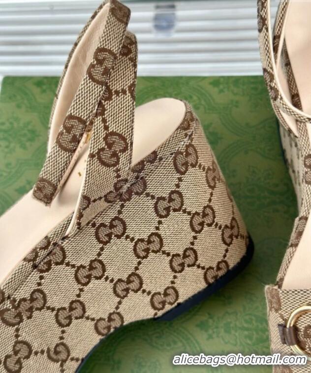 Pretty Style Gucci Horsebit GG Canvas Platform Sandals 7.5cm Beige 605112