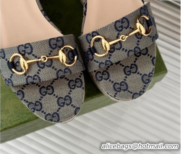 Top Grade Gucci Horsebit GG Canvas Platform Sandals 7.5cm Grey 605117