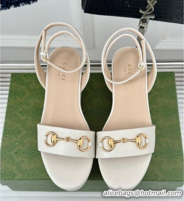 Purchase Gucci Horsebit Leather Platform Sandals 7.5cm White 605113