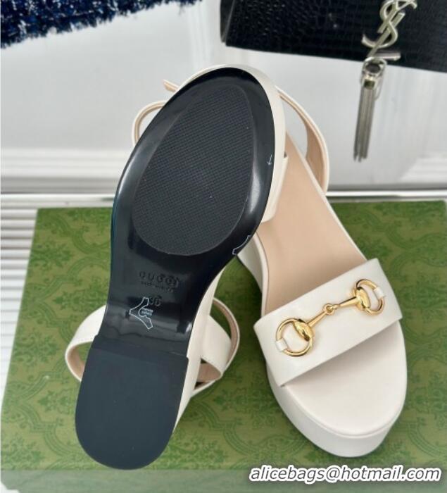 Purchase Gucci Horsebit Leather Platform Sandals 7.5cm White 605113