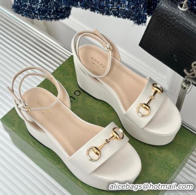 Purchase Gucci Horsebit Leather Platform Sandals 7.5cm White 605113