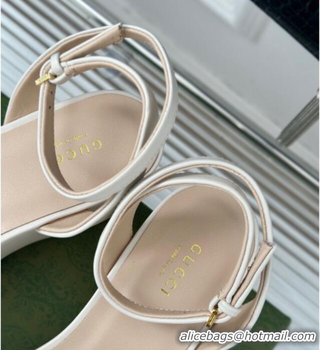 Purchase Gucci Horsebit Leather Platform Sandals 7.5cm White 605113