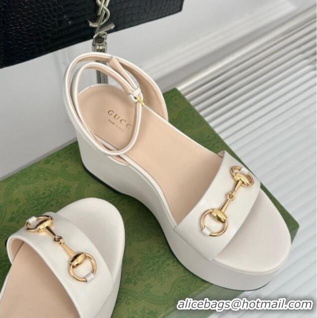 Purchase Gucci Horsebit Leather Platform Sandals 7.5cm White 605113