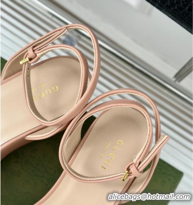 Grade Quality Gucci Horsebit Leather Platform Sandals 7.5cm Nude Pink 605118