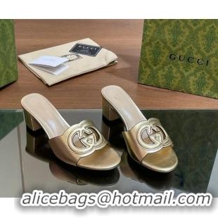 Hot Style Gucci Cutout Interlocking G Heel Slide Sandals 5.5cm Gold 605120