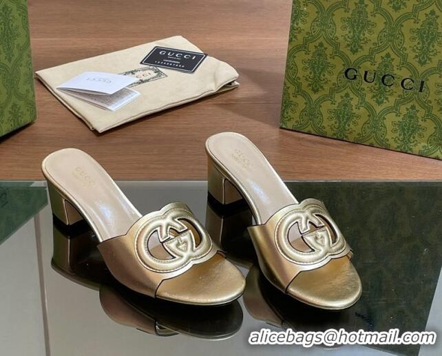 Hot Style Gucci Cutout Interlocking G Heel Slide Sandals 5.5cm Gold 605120