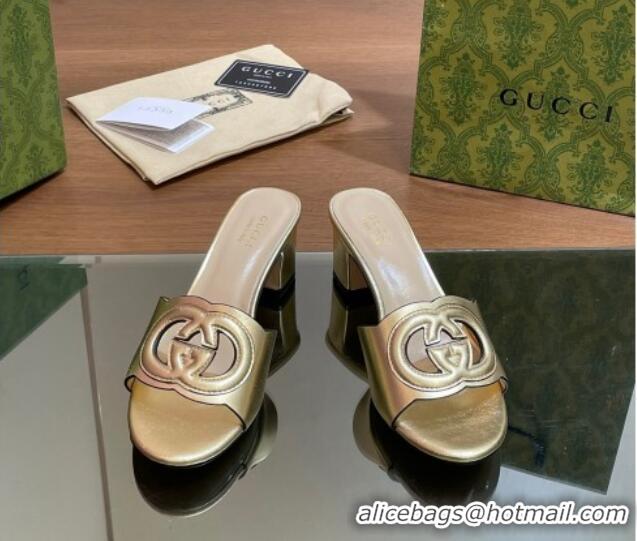 Hot Style Gucci Cutout Interlocking G Heel Slide Sandals 5.5cm Gold 605120