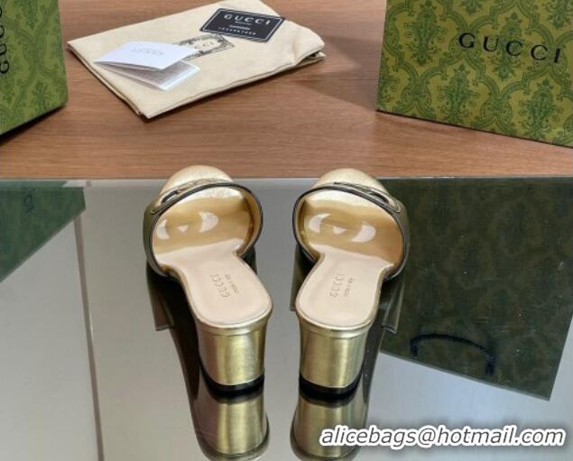 Hot Style Gucci Cutout Interlocking G Heel Slide Sandals 5.5cm Gold 605120