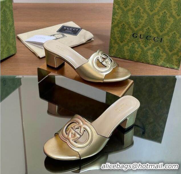 Hot Style Gucci Cutout Interlocking G Heel Slide Sandals 5.5cm Gold 605120