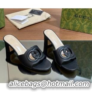 Most Popular Gucci Cutout Interlocking G Heel Slide Sandals 5.5cm Black 605121