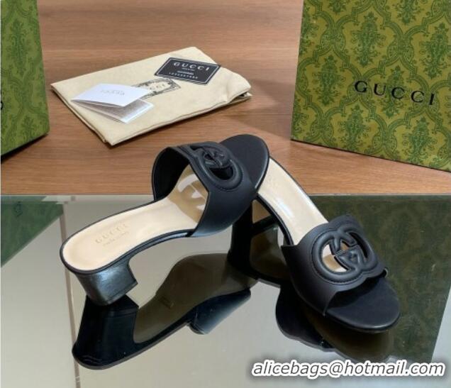 Most Popular Gucci Cutout Interlocking G Heel Slide Sandals 5.5cm Black 605121