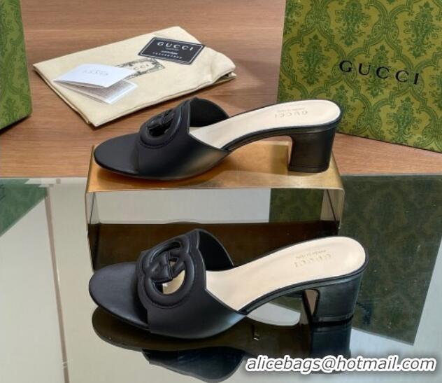 Most Popular Gucci Cutout Interlocking G Heel Slide Sandals 5.5cm Black 605121