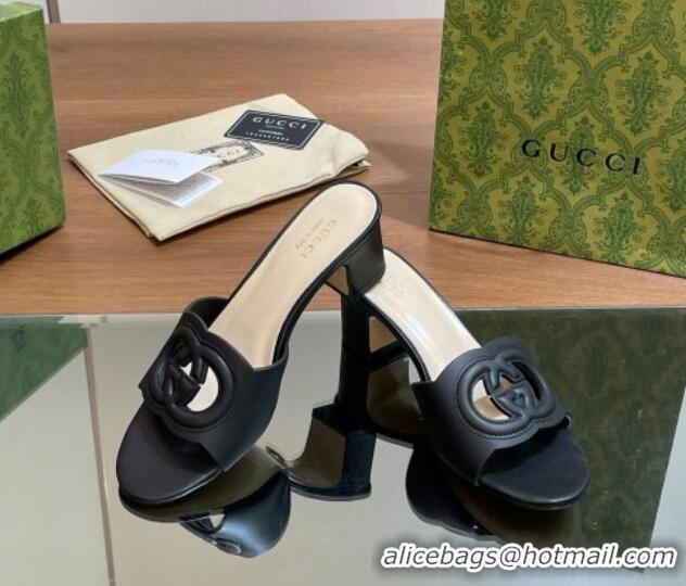 Most Popular Gucci Cutout Interlocking G Heel Slide Sandals 5.5cm Black 605121