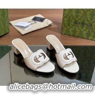 Classic Hot Gucci Cutout Interlocking G Heel Slide Sandals 5.5cm White 605122