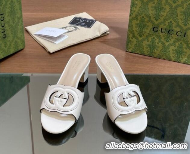 Classic Hot Gucci Cutout Interlocking G Heel Slide Sandals 5.5cm White 605122