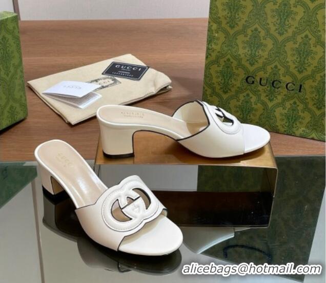 Classic Hot Gucci Cutout Interlocking G Heel Slide Sandals 5.5cm White 605122