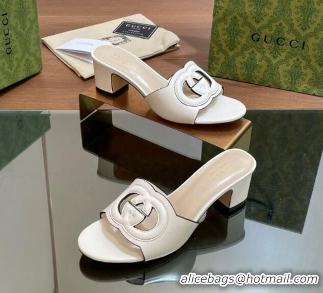 Classic Hot Gucci Cutout Interlocking G Heel Slide Sandals 5.5cm White 605122