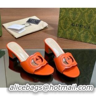 Good Quality Gucci Cutout Interlocking G Heel Slide Sandals 5.5cm Orange 605124