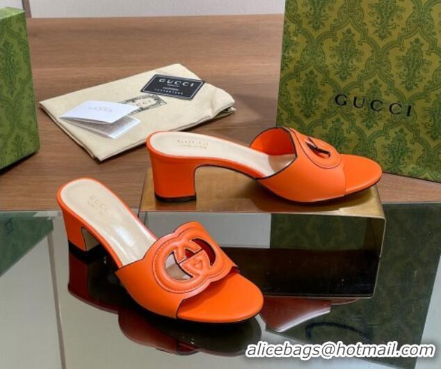 Good Quality Gucci Cutout Interlocking G Heel Slide Sandals 5.5cm Orange 605124