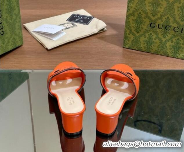 Good Quality Gucci Cutout Interlocking G Heel Slide Sandals 5.5cm Orange 605124