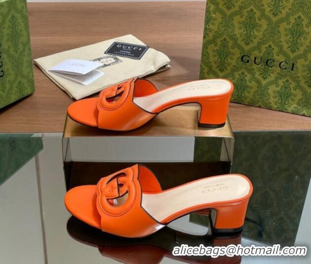 Good Quality Gucci Cutout Interlocking G Heel Slide Sandals 5.5cm Orange 605124