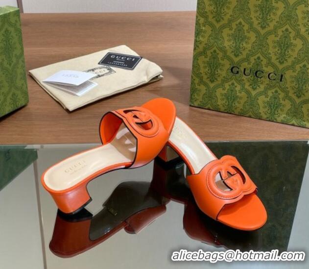 Good Quality Gucci Cutout Interlocking G Heel Slide Sandals 5.5cm Orange 605124