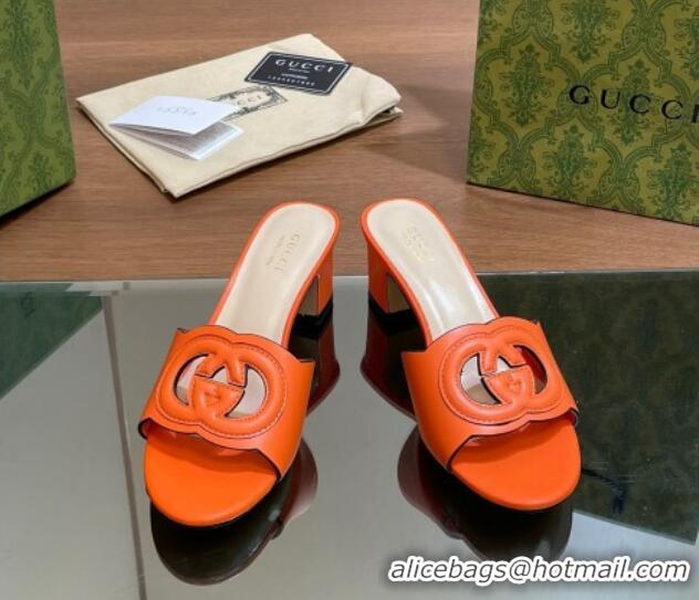 Good Quality Gucci Cutout Interlocking G Heel Slide Sandals 5.5cm Orange 605124