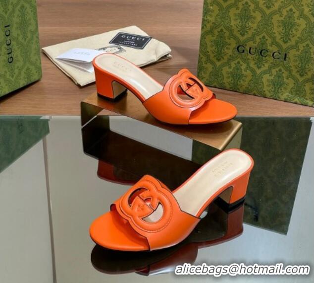 Good Quality Gucci Cutout Interlocking G Heel Slide Sandals 5.5cm Orange 605124